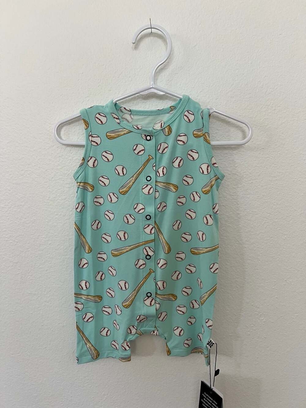 Sweet Bamboo Tank Romper - Little Slugger Baseball Print